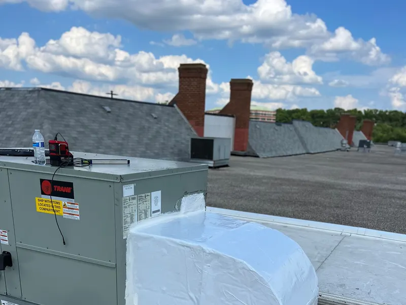 A packaged rooftop HVAC unit installed on a flat commercial roof.