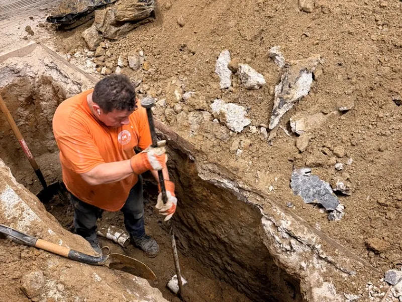 Logan Mechanical crew excavating for a commercial mechanical install